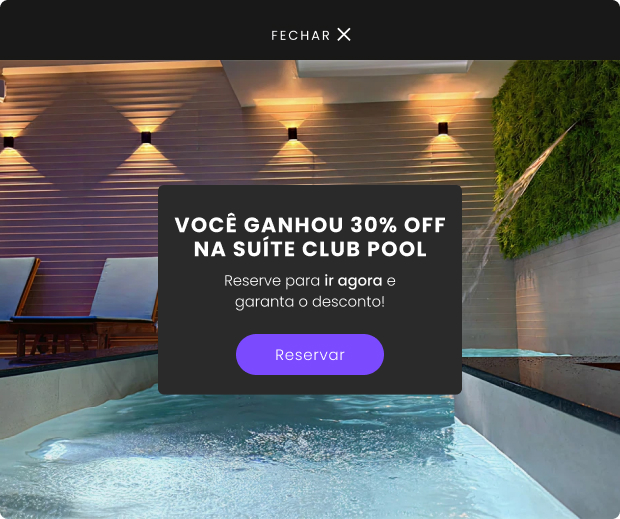Você ganhou 30% off na club pool suite. Garanta já o seu desconto, reserve agora e aproveite essa oportunidade única!